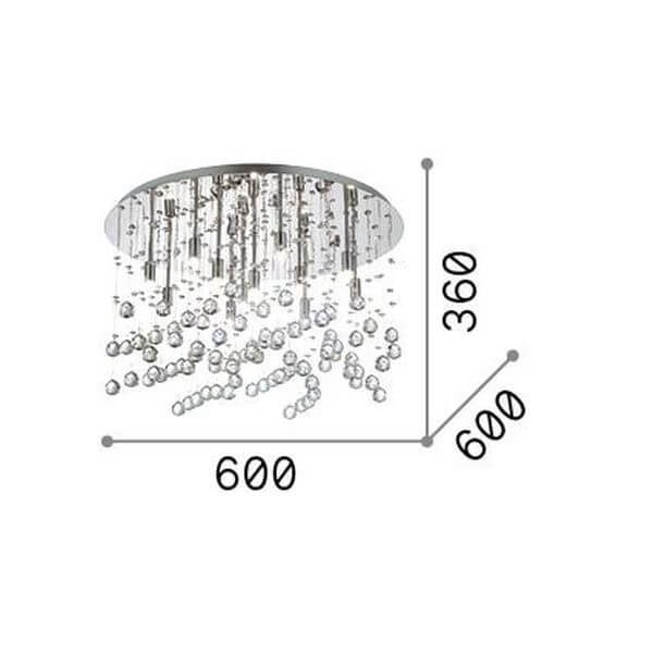 Schéma coté du luminaire, diamètre six cents et hauteur trois cent soixante