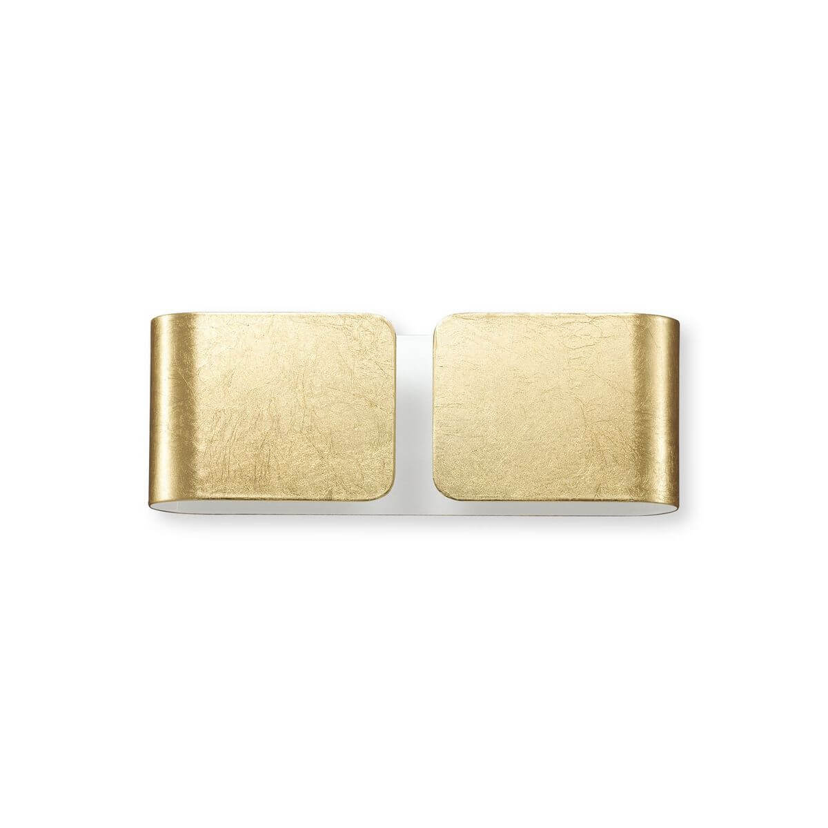 Vue de face de l'applique dorée à deux modules rectangulaires texturés