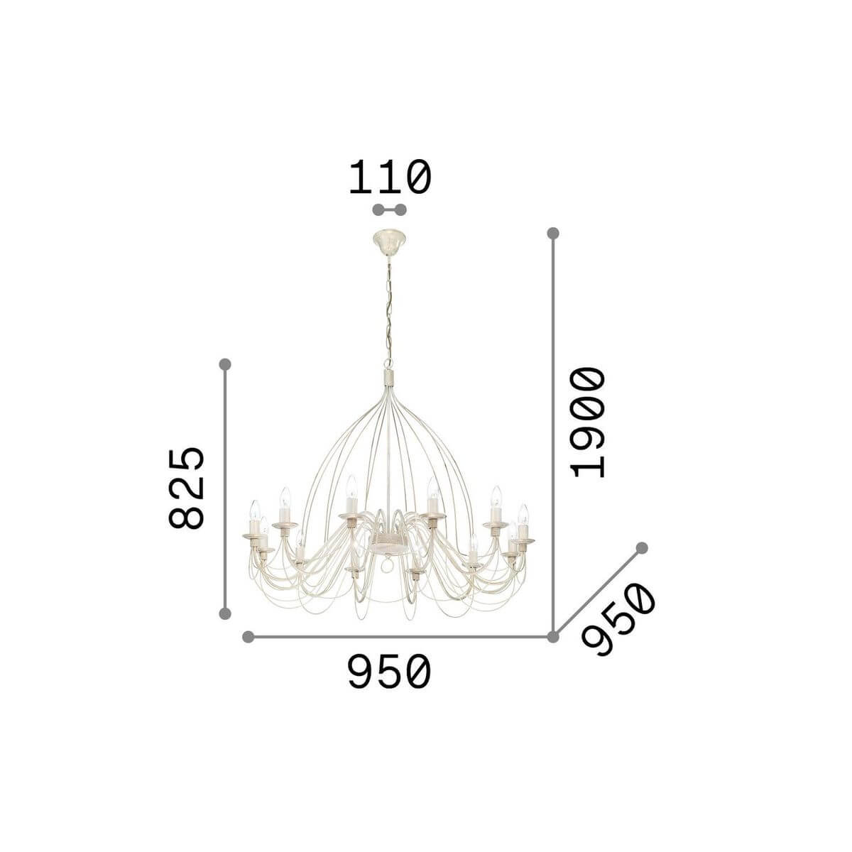 Suspension Corte 12 lumières rouille