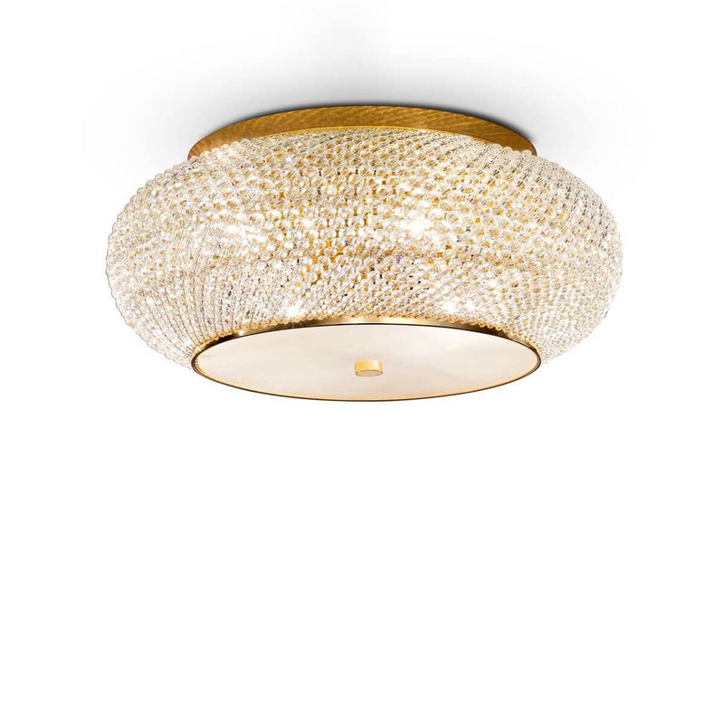 Plafonnier Pasha 10 lumières doré, cristal