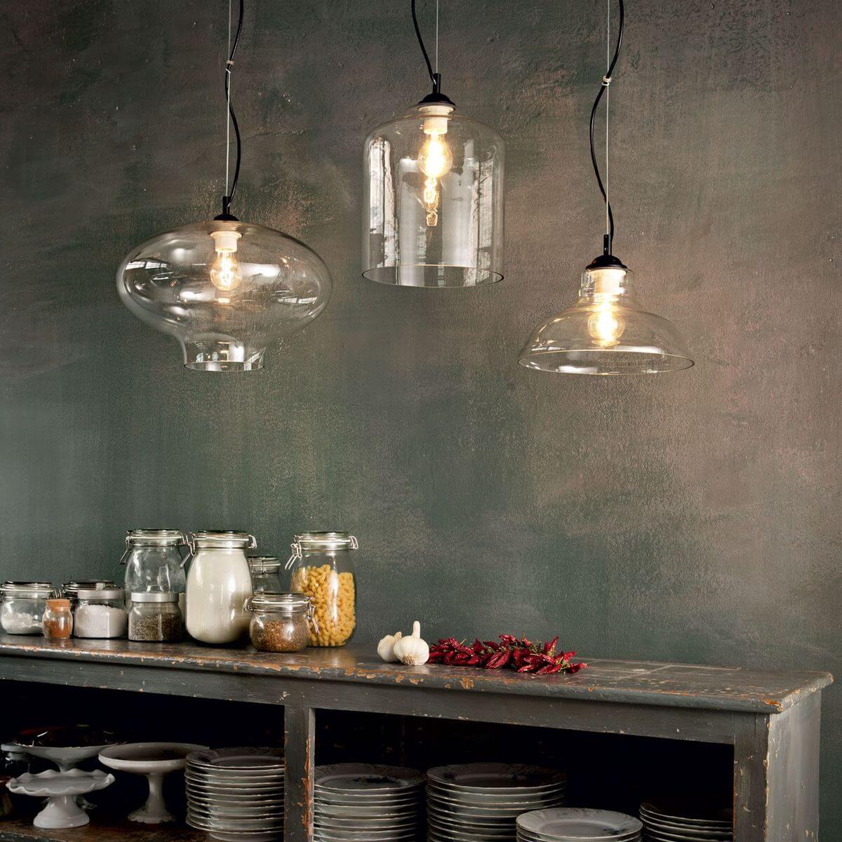 Suspension Bistro transparente, verre, H 34 cm