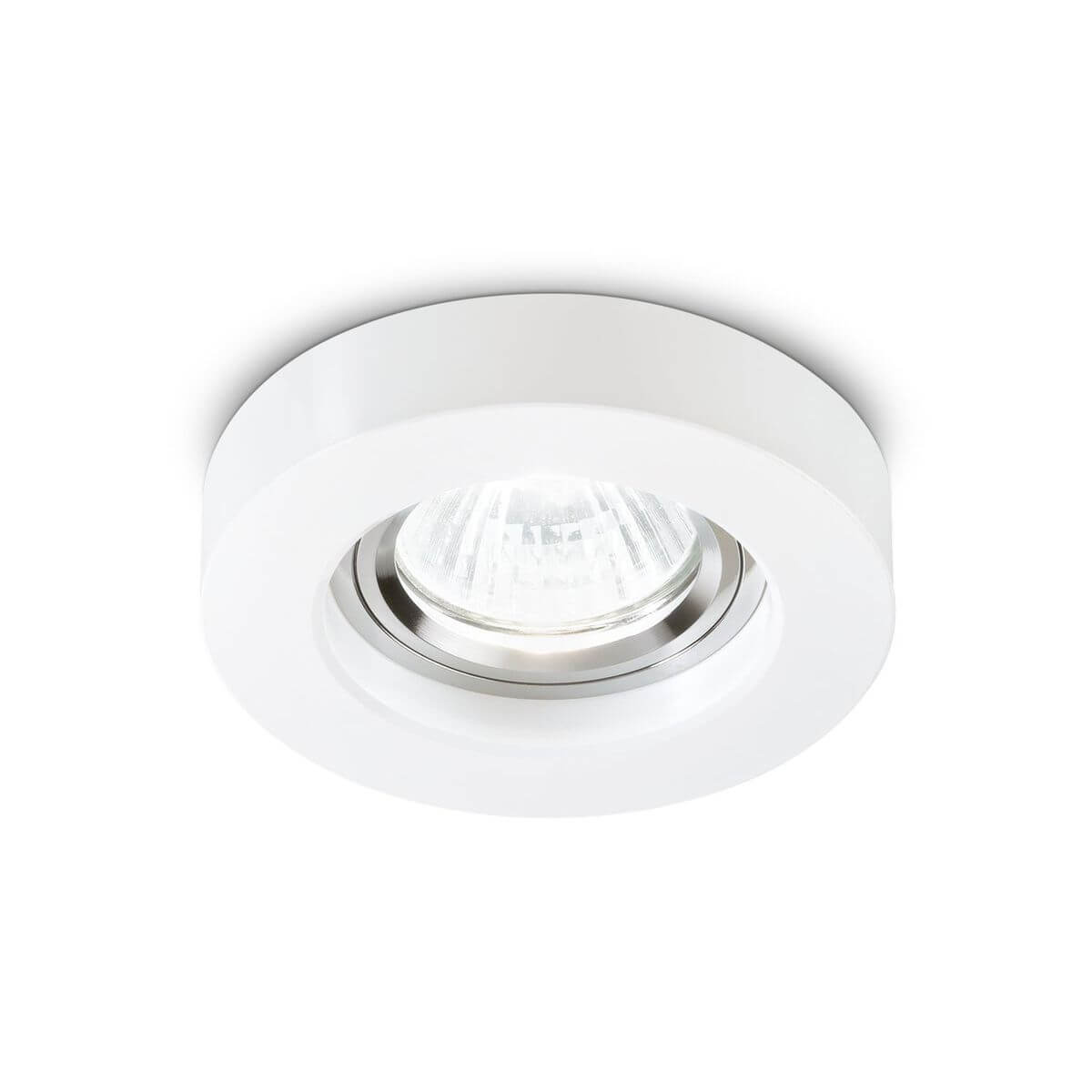 Vue de face du spot encastrable blanc avec verre transparent et anneau métallique central