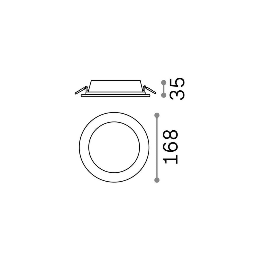 Schéma technique coté : 168 mm de diamètre, 35 mm d'épaisseur