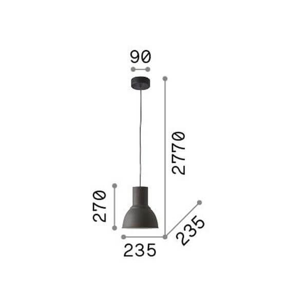 Schéma technique indiquant les dimensions du luminaire et la longueur du câble