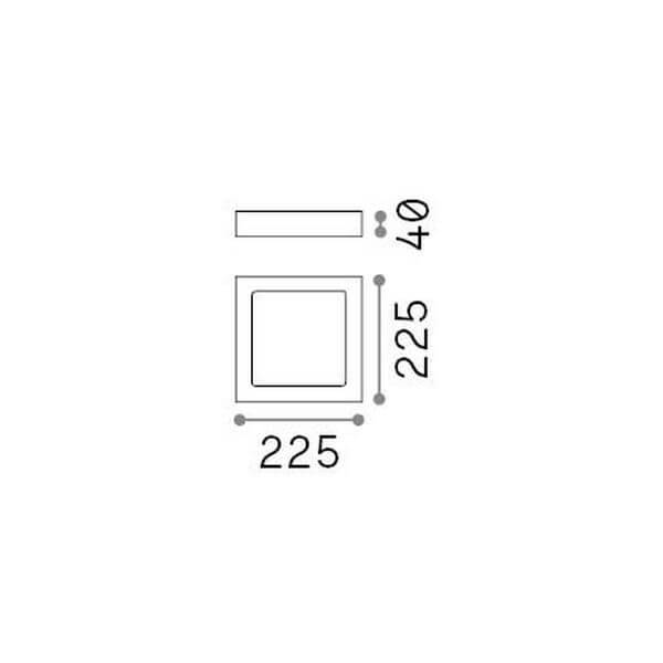 Schéma technique avec dimensions du plafonnier carré 225 mm par 225 mm et 40 mm d'épaisseur.