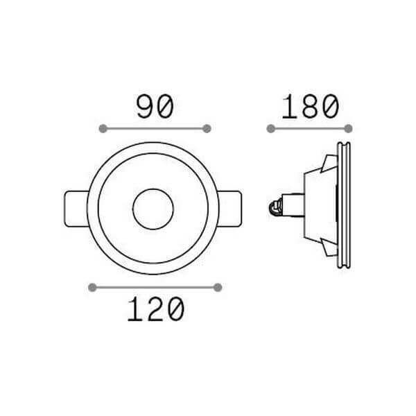 Schéma de dimensions indiquant diamètre 120 mm et profondeur 180 mm