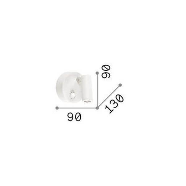 Schéma coté de l'applique indiquant 90 mm de diamètre et 130 mm de profondeur