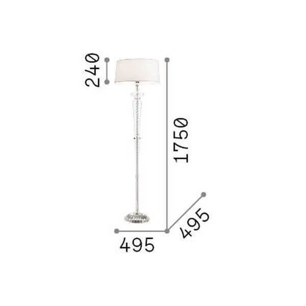 Schéma coté du lampadaire : hauteur 1750 mm, diamètre 495 mm, abat-jour 240 mm.