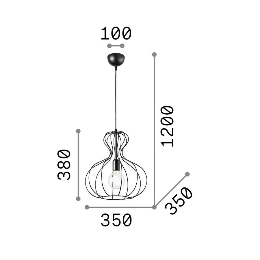 Schéma de dimensions du luminaire : hauteur 380 mm, diamètre 350 mm, hauteur totale 1200 mm.