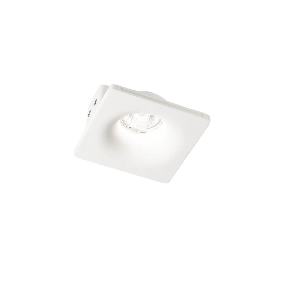 Spot encastrable carré blanc de face, verre strié et collerette plate en plâtre