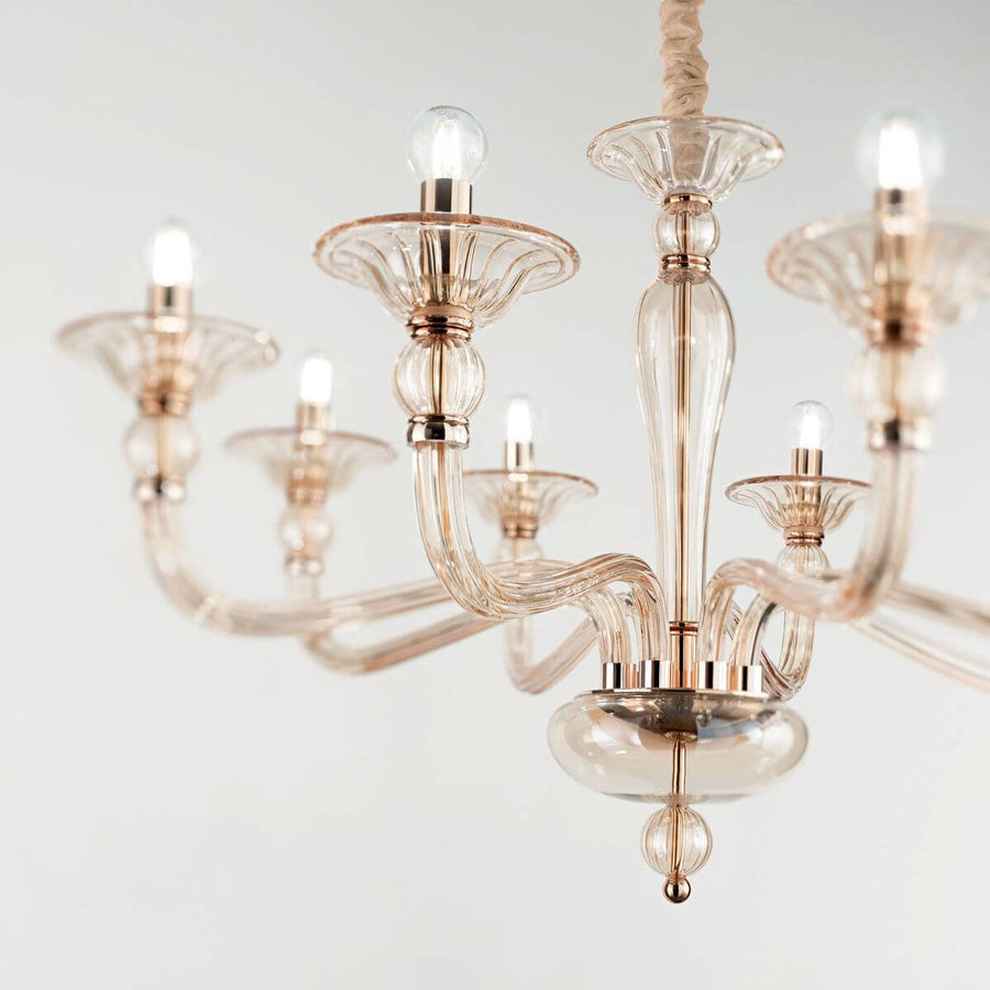 Suspension Danieli 6 lumières ambrée, verre