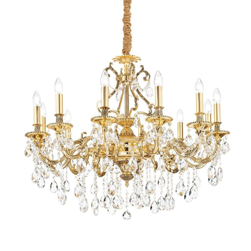 Suspension Gioconda 12 lumières dorée, cristal