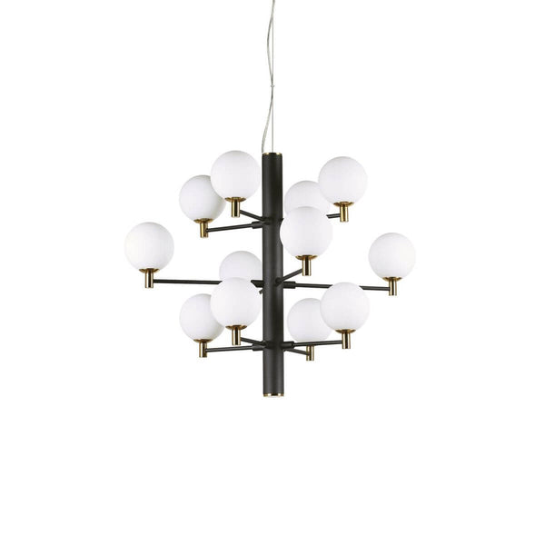 Suspension Copernico 12 lumières noire, verre