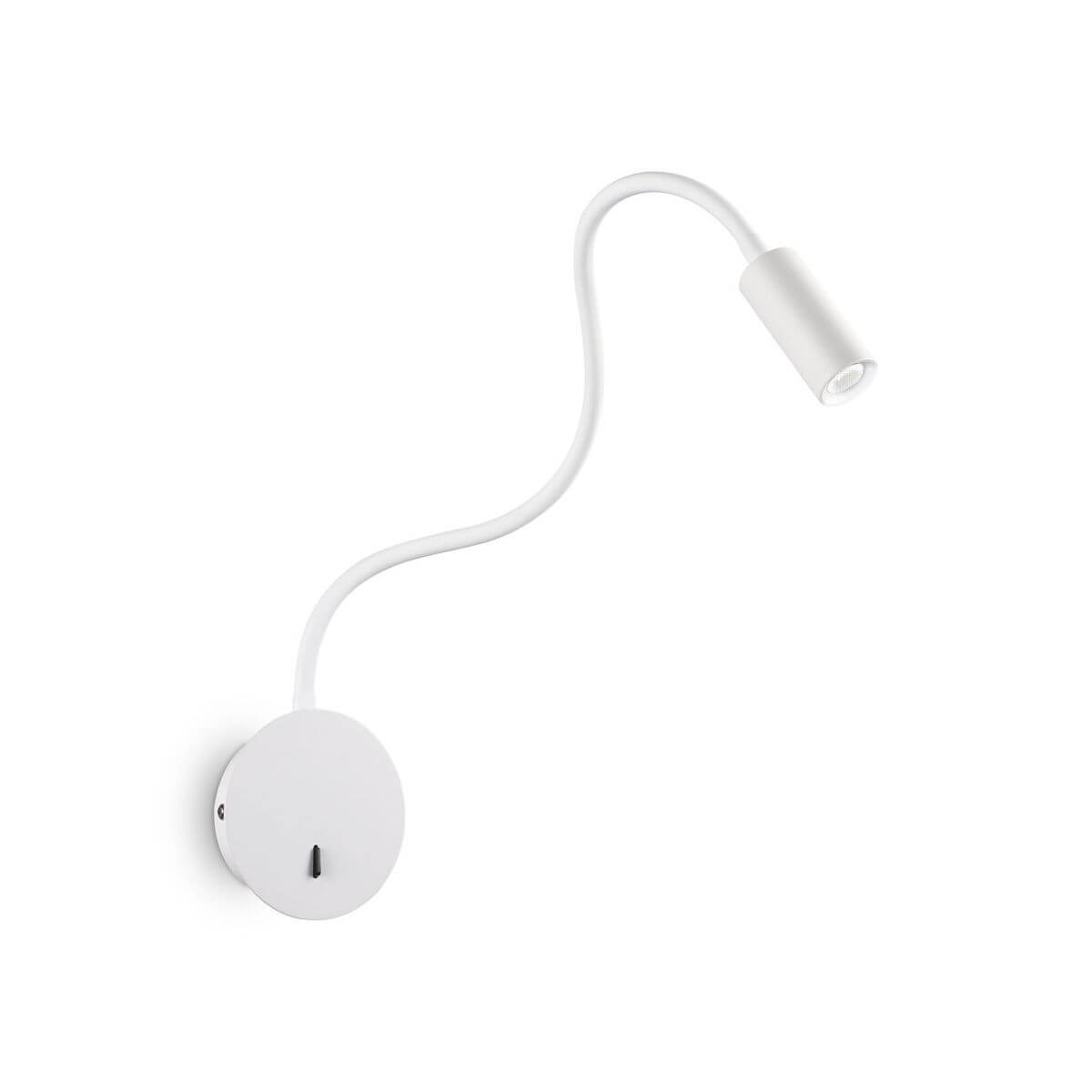 Applique murale blanche avec bras flexible et tête cylindrique orientable sur fond blanc