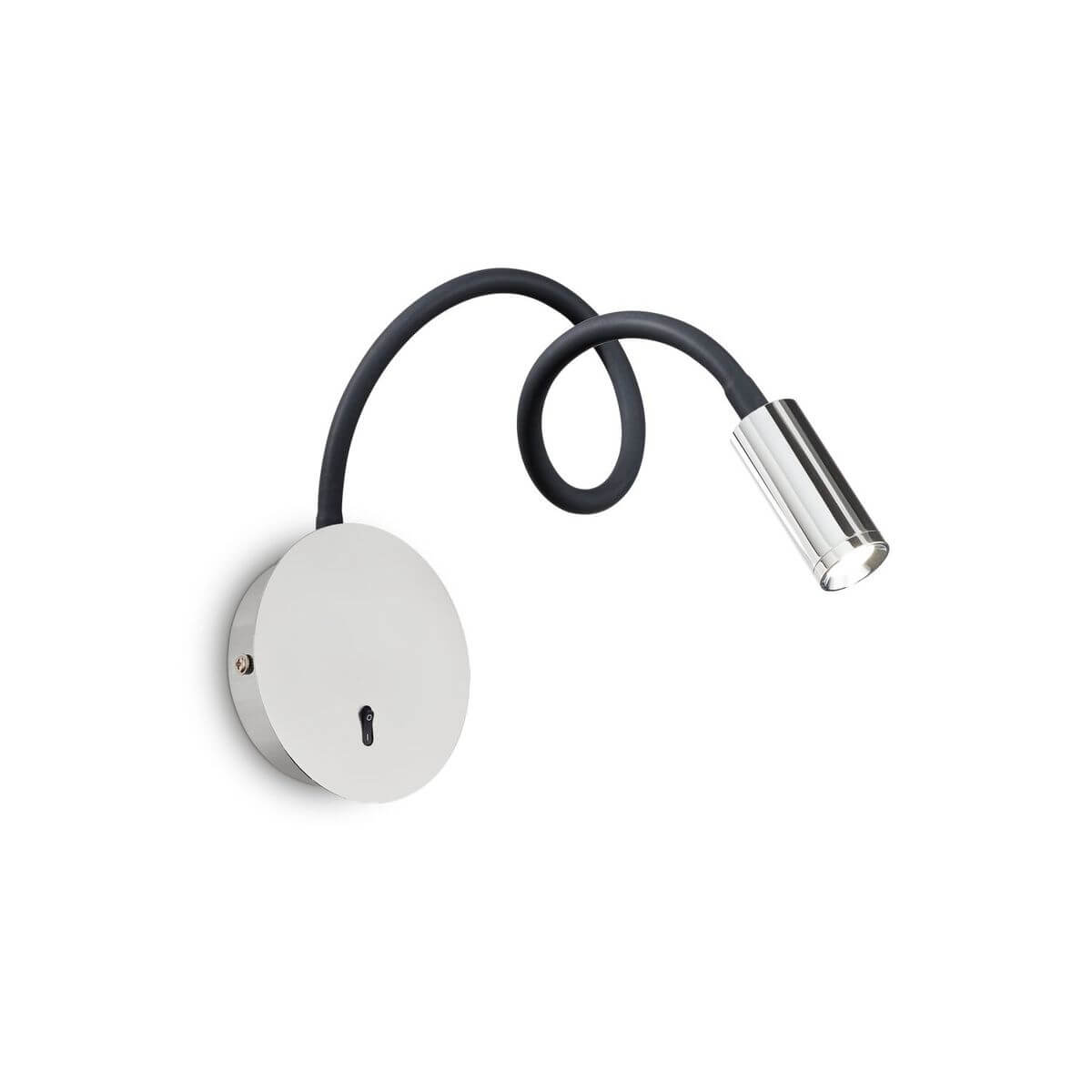 Applique murale chromée avec bras flexible noir bouclé et tête cylindrique orientable