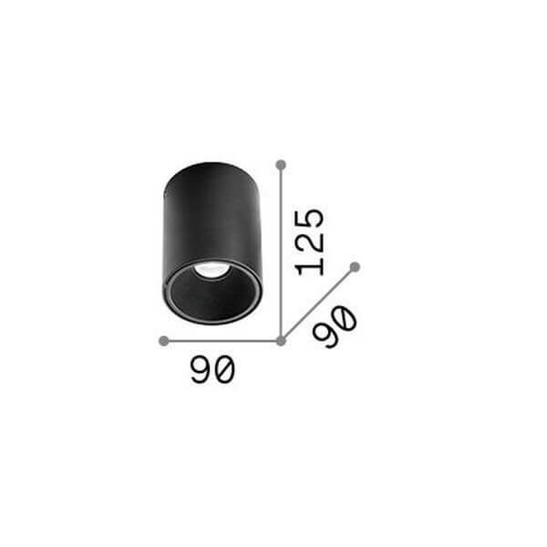 Schéma de dimensions du plafonnier indiquant 90 mm de diamètre et 125 mm de hauteur