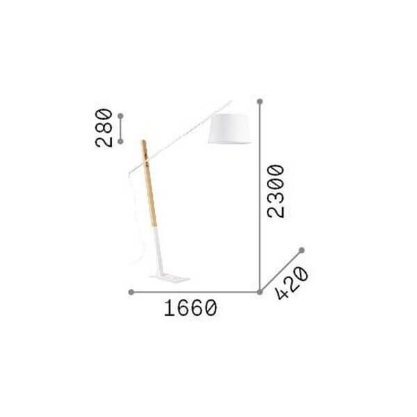 Schéma de dimensions du lampadaire avec hauteur, largeur et profondeur en millimètres