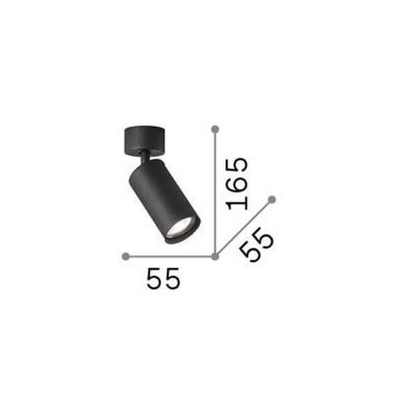 Schéma coté du plafonnier indiquant 165 mm de hauteur et 55 mm de largeur