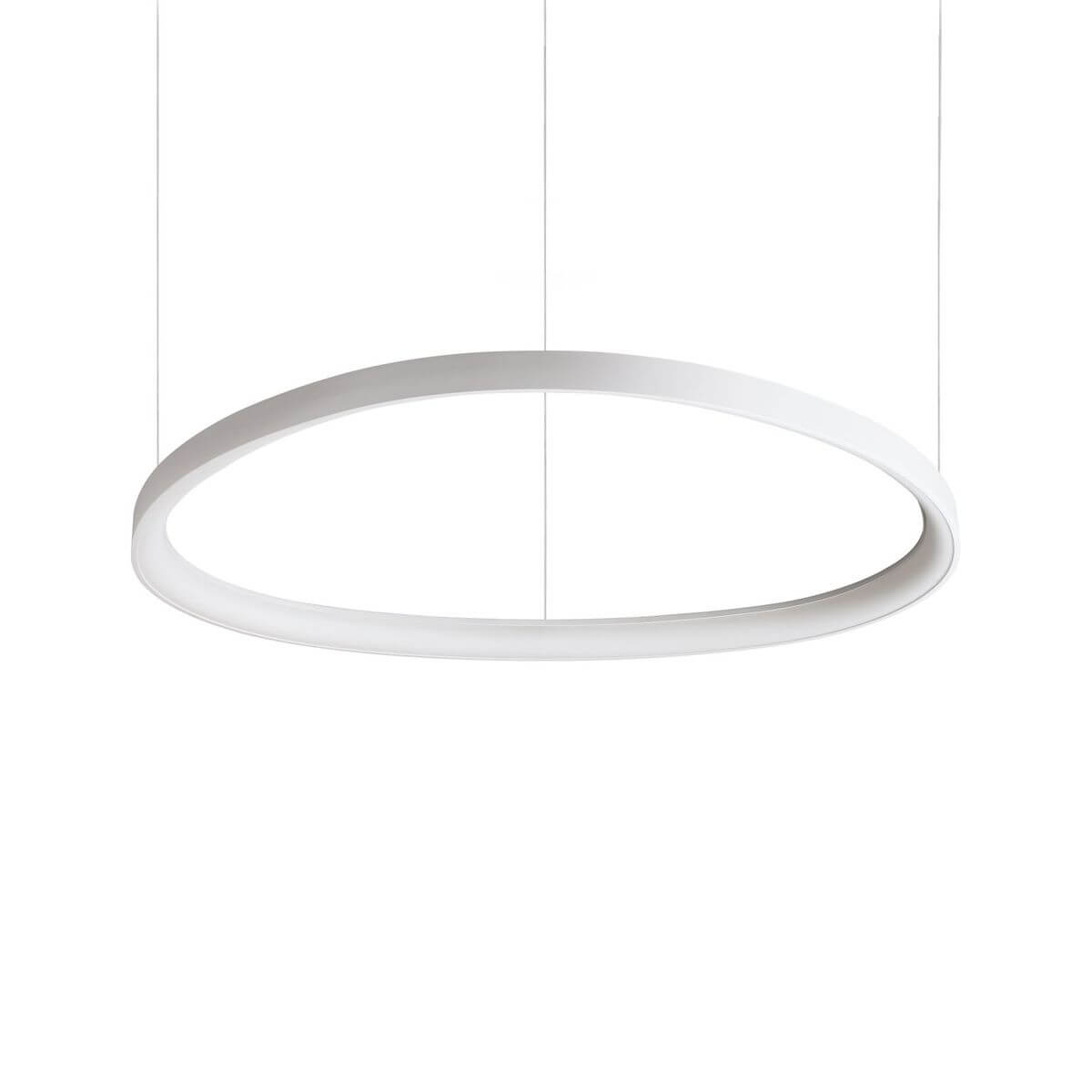 Suspension anneau blanc vue de face, fin cerceau lumineux suspendu par câbles