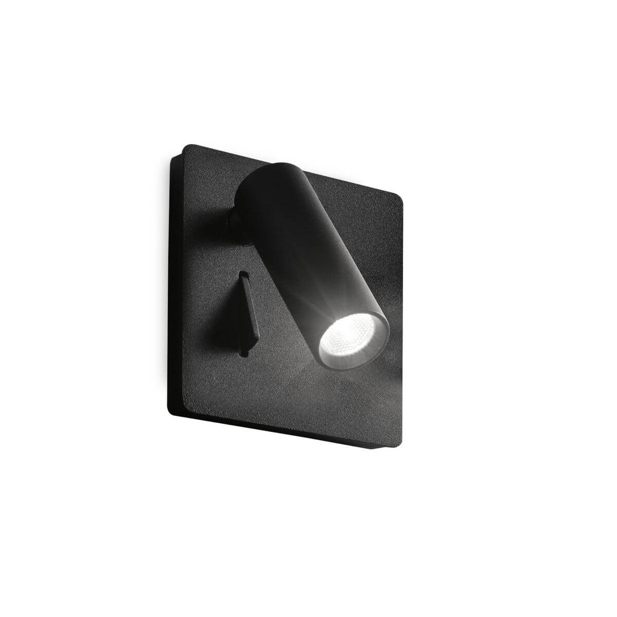 Applique murale noire carrée avec spot cylindrique orientable et interrupteur intégré