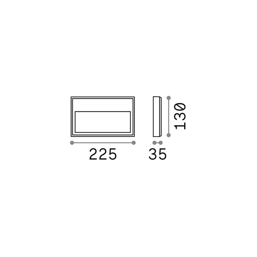 Schéma coté de l'applique : largeur 225 mm, hauteur 130 mm, profondeur 35 mm