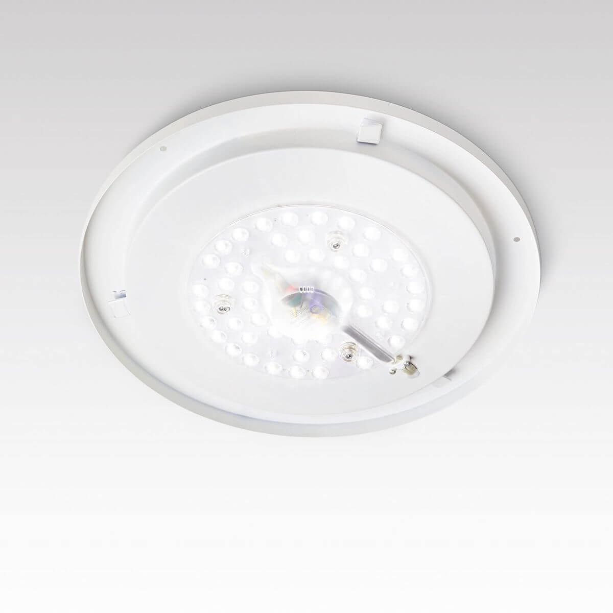 Détail du module LED et du boîtier blanc à l'arrière du luminaire