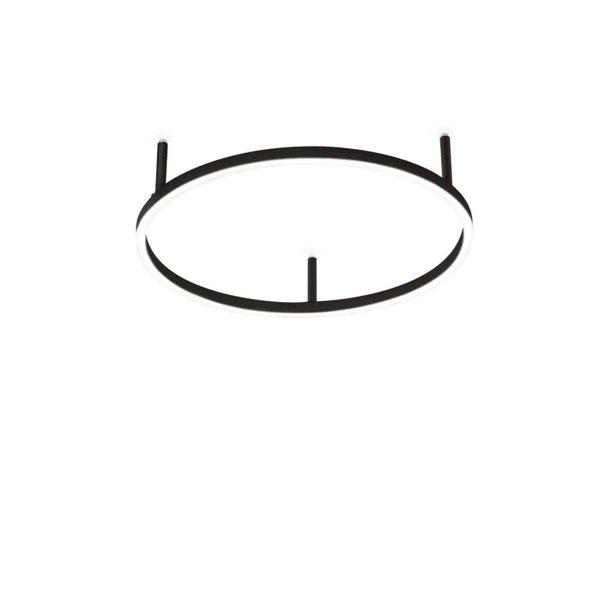 Vue de face du plafonnier rond noir sur fond blanc, anneau LED fin