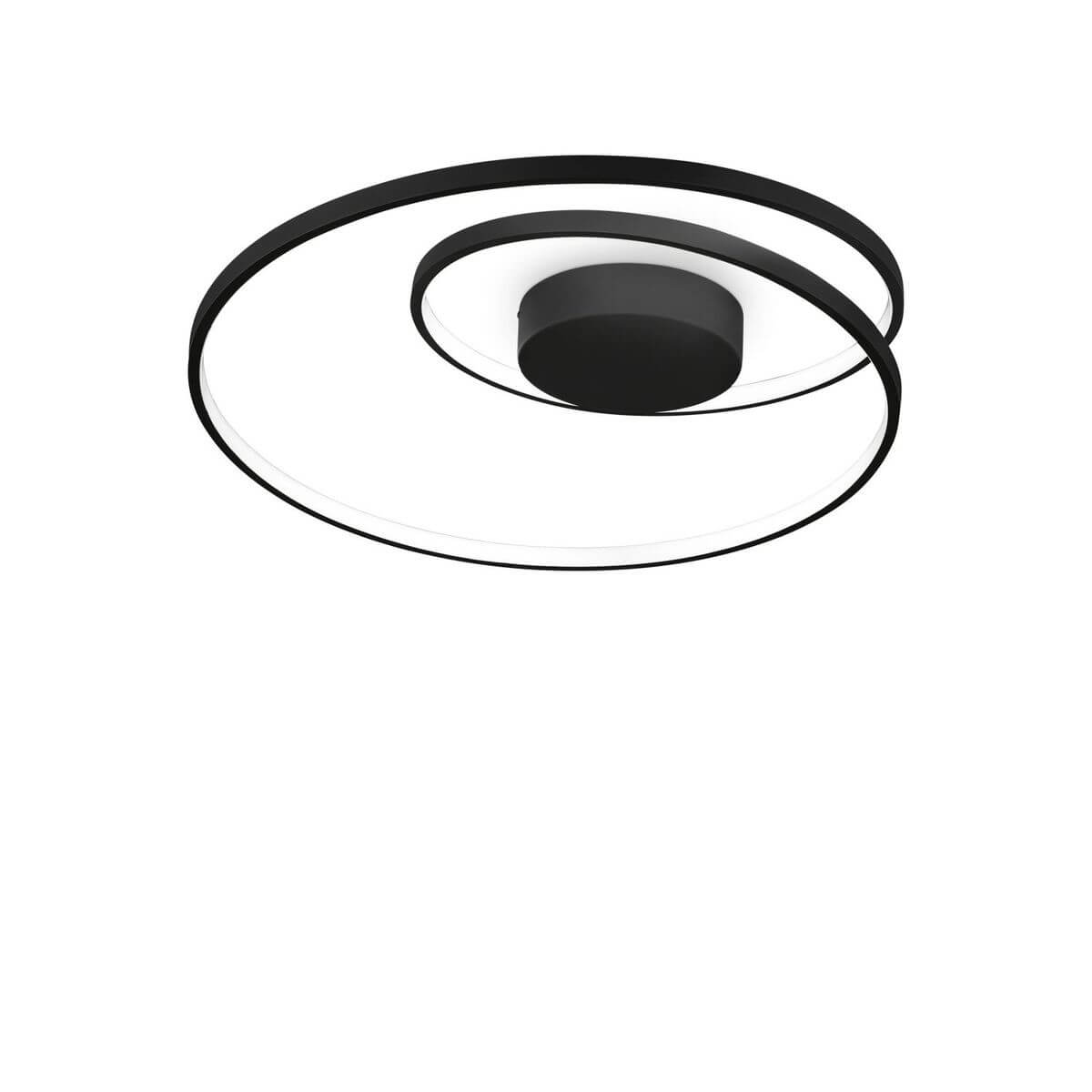 Plafonnier rond noir et blanc en métal, vue de face sur fond studio