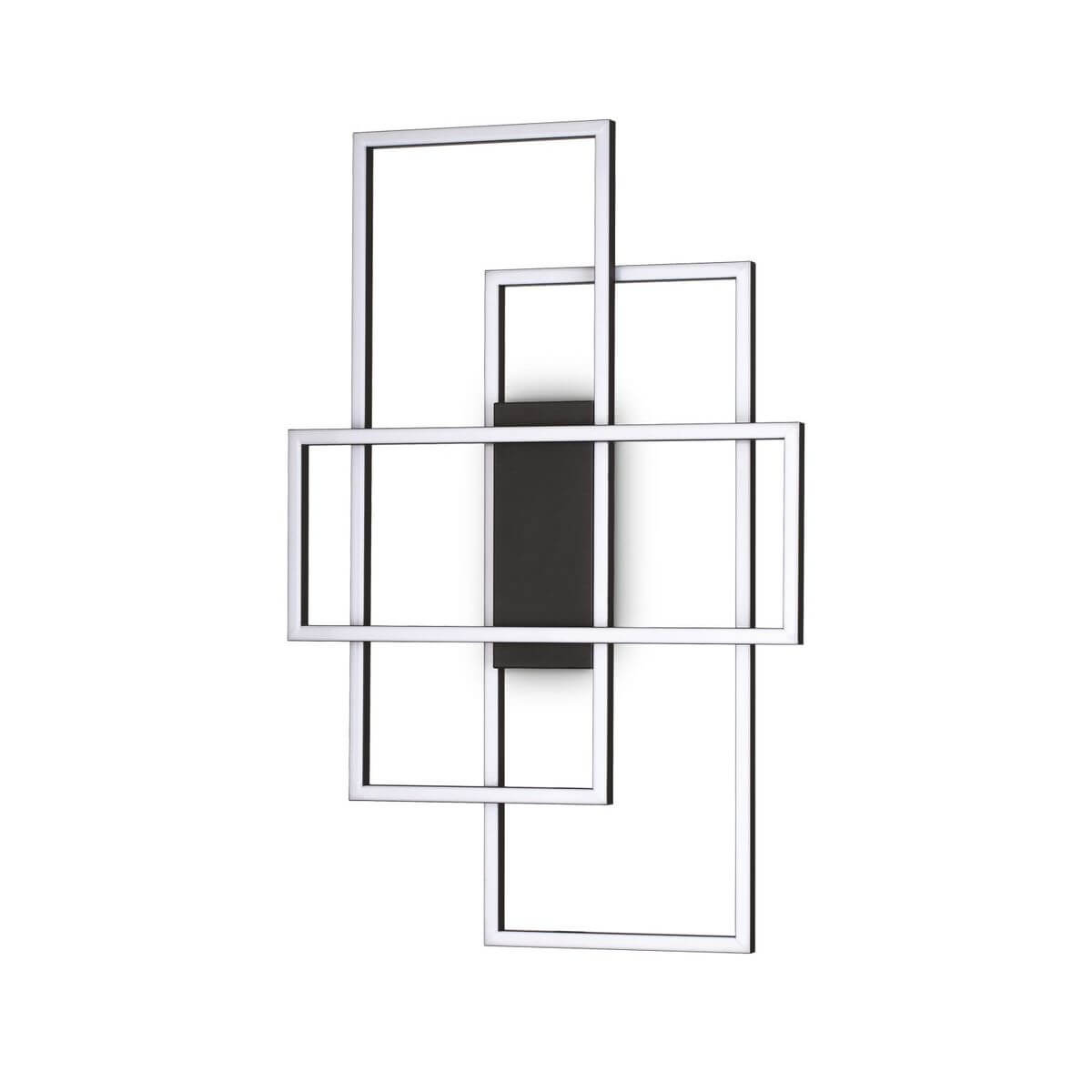 Luminaire plafonnier noir composé de cadres rectangulaires géométriques entrelacés, vue de face.