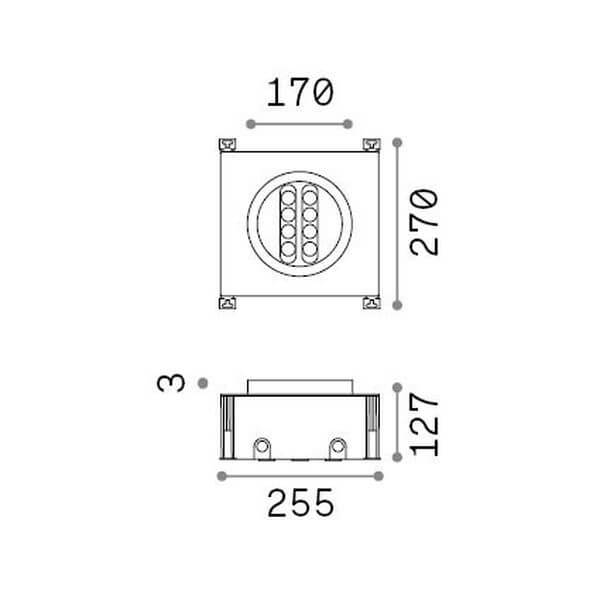 Schéma coté du produit avec les dimensions 170, 270, 255 et 127 millimètres.