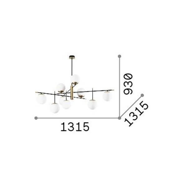 Schéma technique coté du luminaire : largeur 1315 mm et hauteur 930 mm.