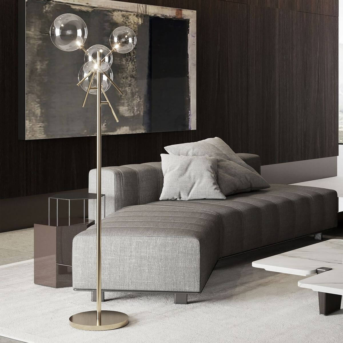 Lampadaire Equinoxe 4 lumières laiton, verre