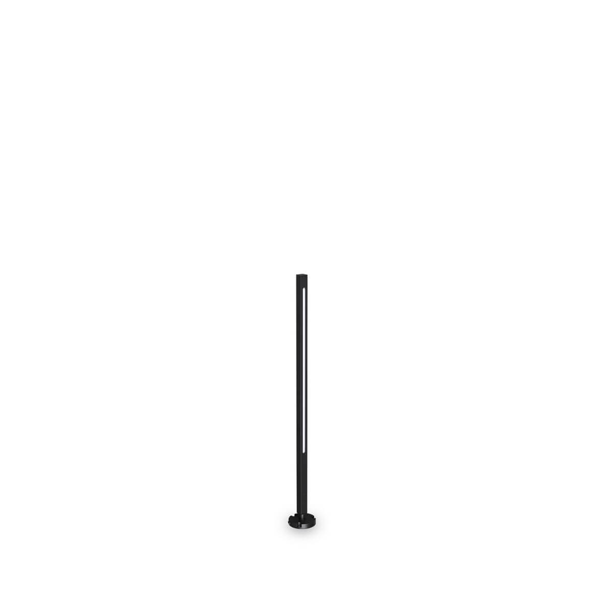 Lampadaire extérieur noir dressé, long tube vertical avec bandeau lumineux intégré