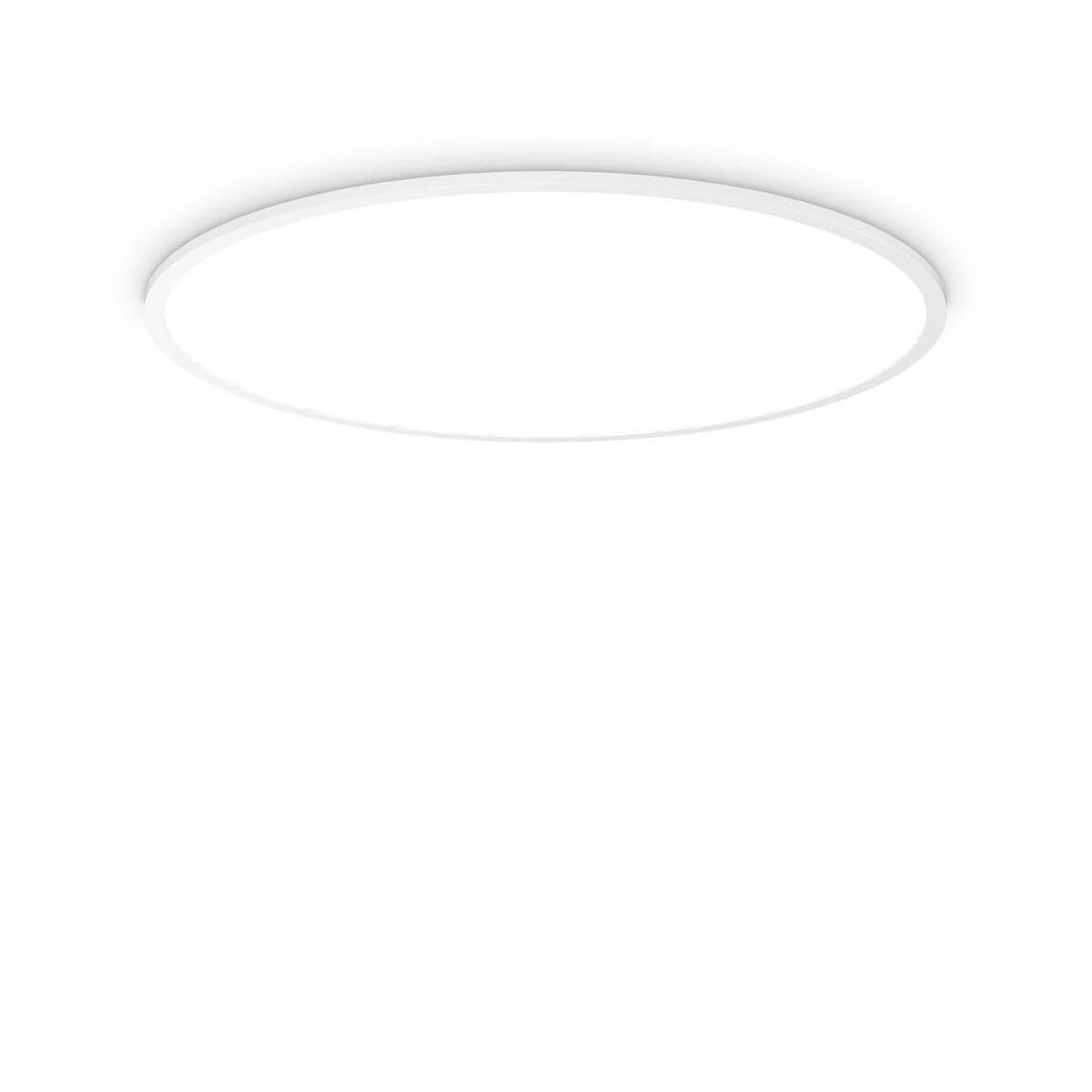 Plafonnier rond blanc allumé, vue de dessous, face inférieure lumineuse et contour fin