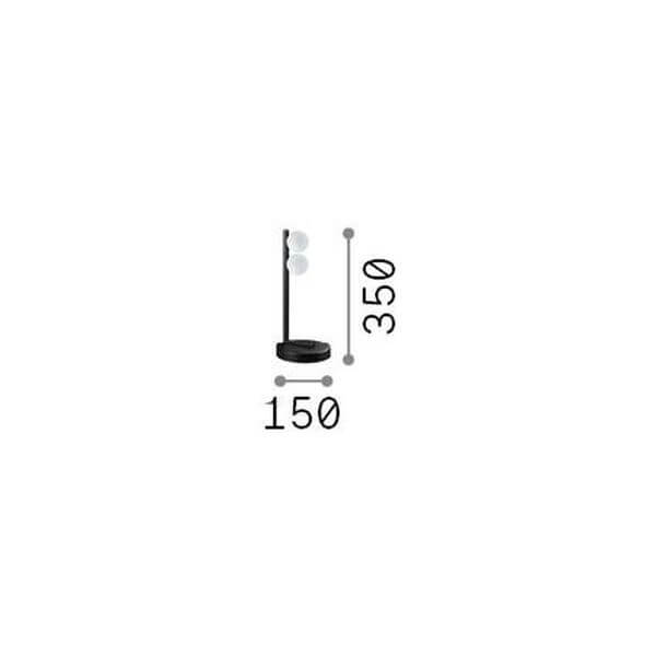 Schéma coté avec hauteur 350 et largeur 150, lampe noire deux globes.