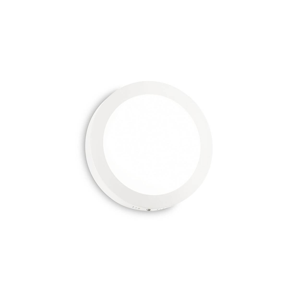 Plafonnier blanc rond de face, diffuseur central et finition mate.