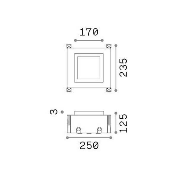 Schéma de dimensions indiquant 170, 235, 125 et 250 millimètres pour le luminaire