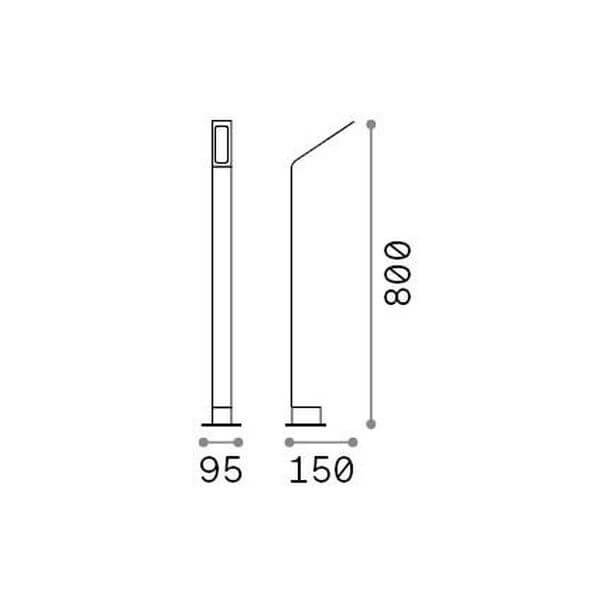 Schéma de dimensions du lampadaire extérieur, hauteur 800 mm, base 95 et 150 mm