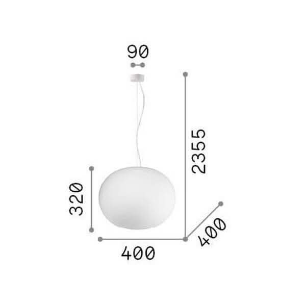 Schéma de dimensions de la suspension avec hauteur, diamètre et longueur de câble.