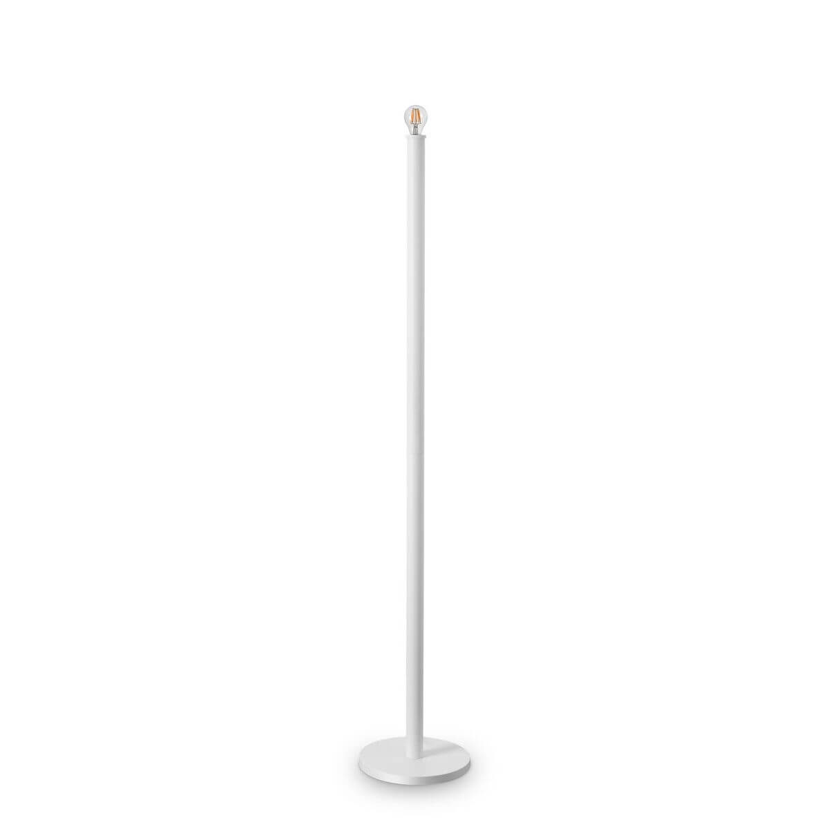 Lampadaire blanc sans diffuseur montrant la douille et l'ampoule au sommet