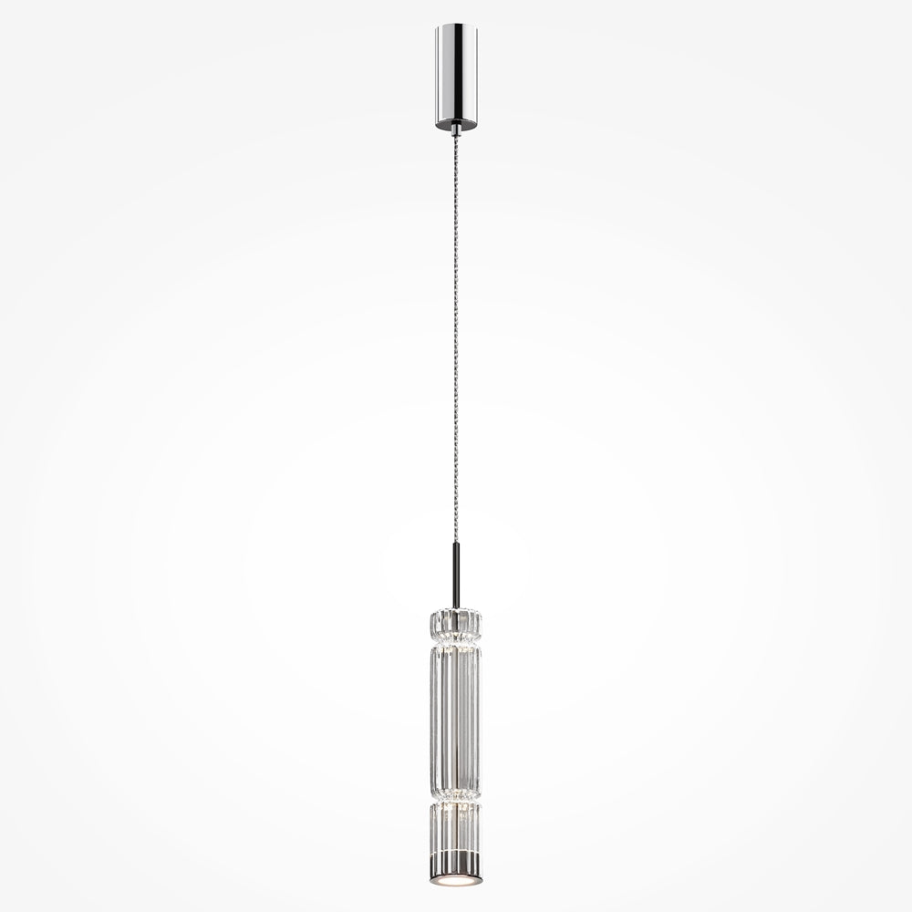 Luminaire suspendu complet vu de face, câble et diffuseur en verre cannelé