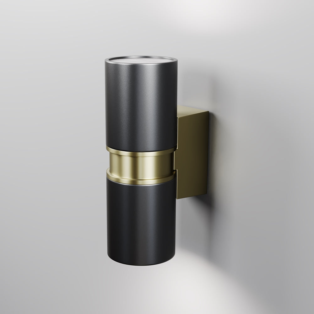 Variante noire et laiton de l'applique cylindrique à double éclairage