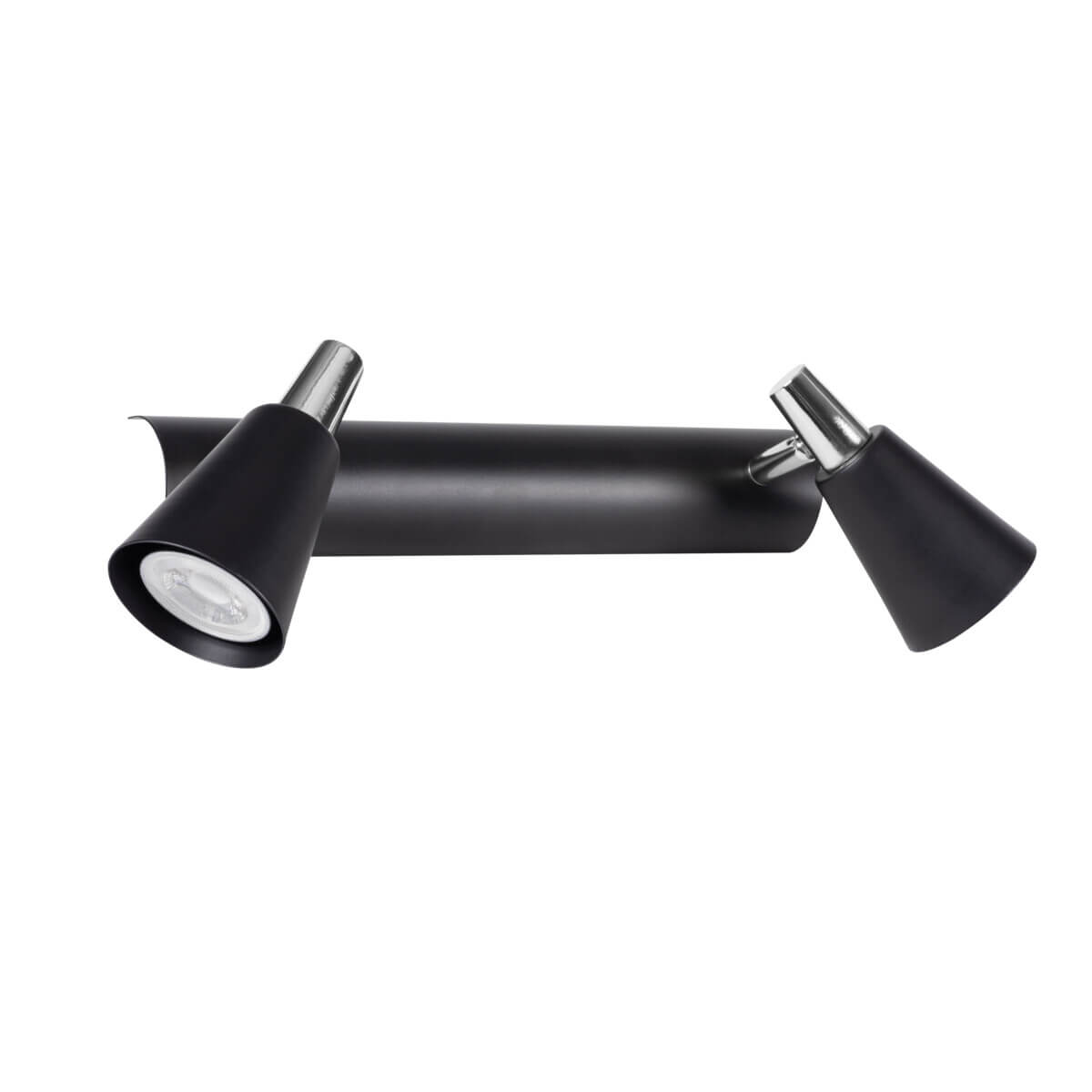 Spot plafond noir à deux têtes coniques orientables sur barre cylindrique