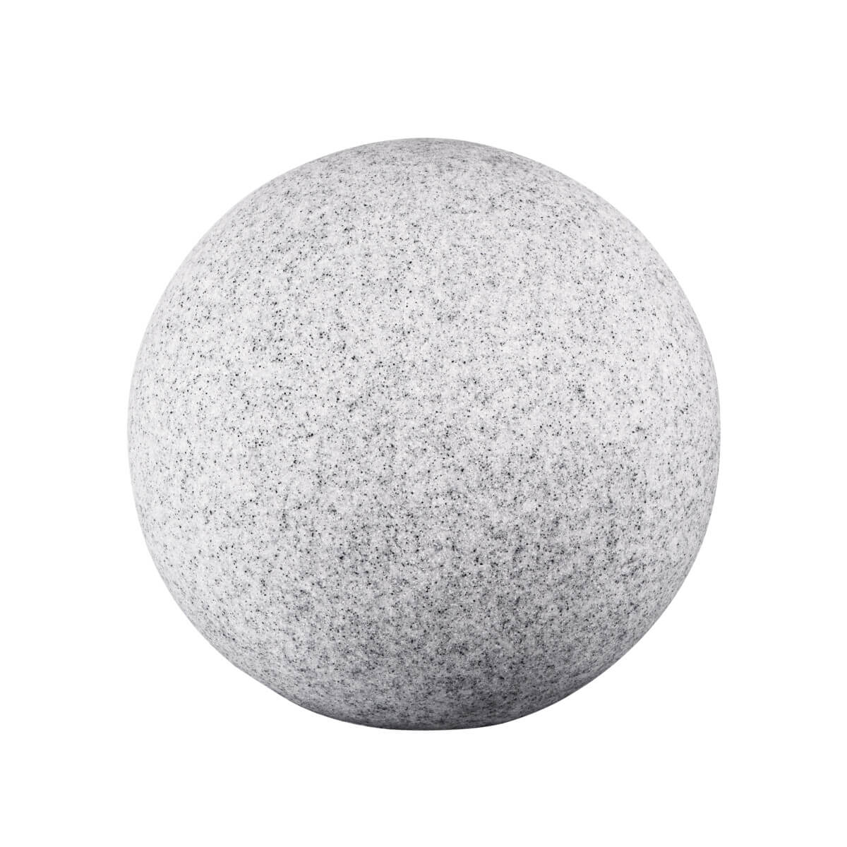 Vue de face du globe extérieur gris tacheté, posé sur fond blanc.