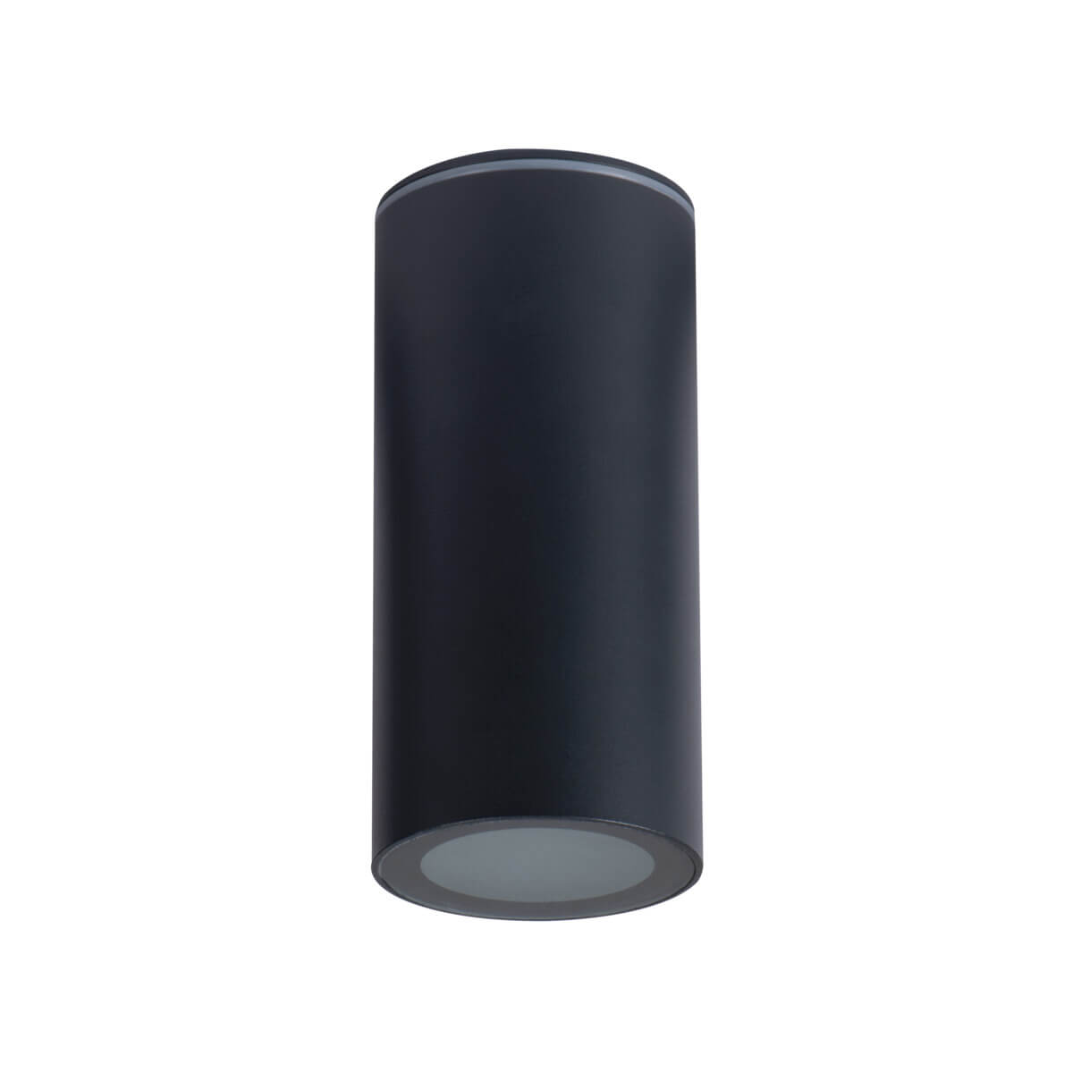 Spot cylindrique anthracite présenté de face sur fond blanc, avec diffuseur lumineux.