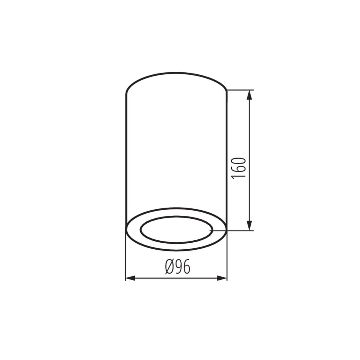 Schéma de dimensions du spot avec hauteur 160 mm et diamètre 96 mm.