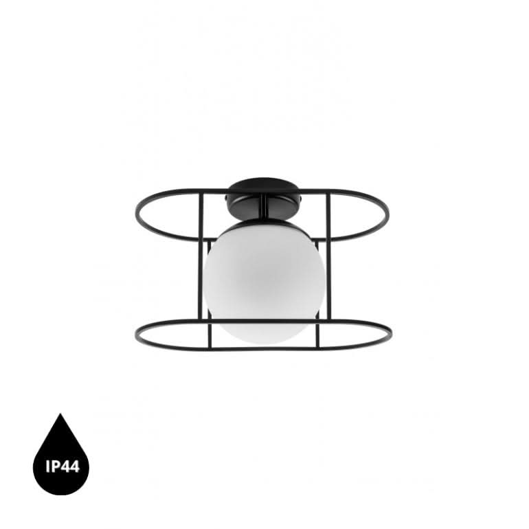 Vue de face du plafonnier avec pastille IP44 signalant résistance à l'humidité