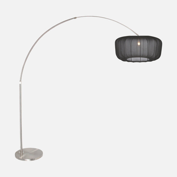 adjustable arc floor lamp, black voile lampshade & brushed steel base | Stévia