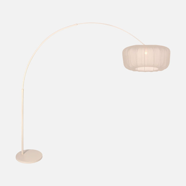 Cream arched floor lamp, pleated lampshade Ø 60 cm with dimmer | Cézan