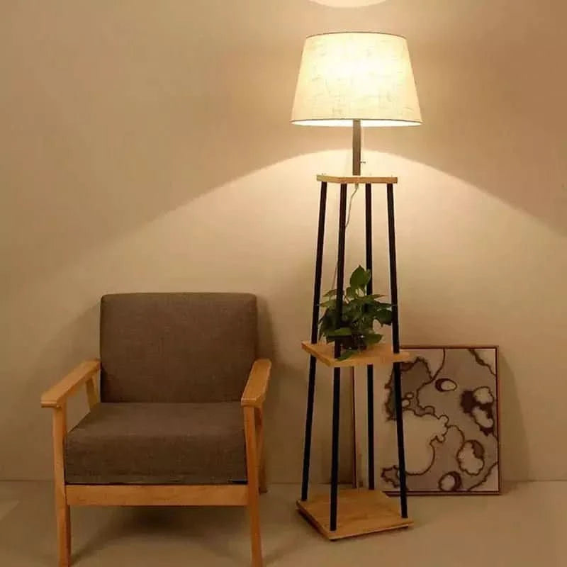 Wood and Black Floor Lamp | Contrasting Charm